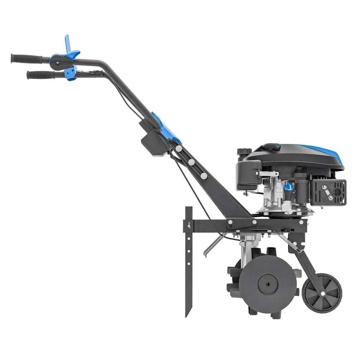Hyundai petrol rotavator with adjustable depth control and transport wheel