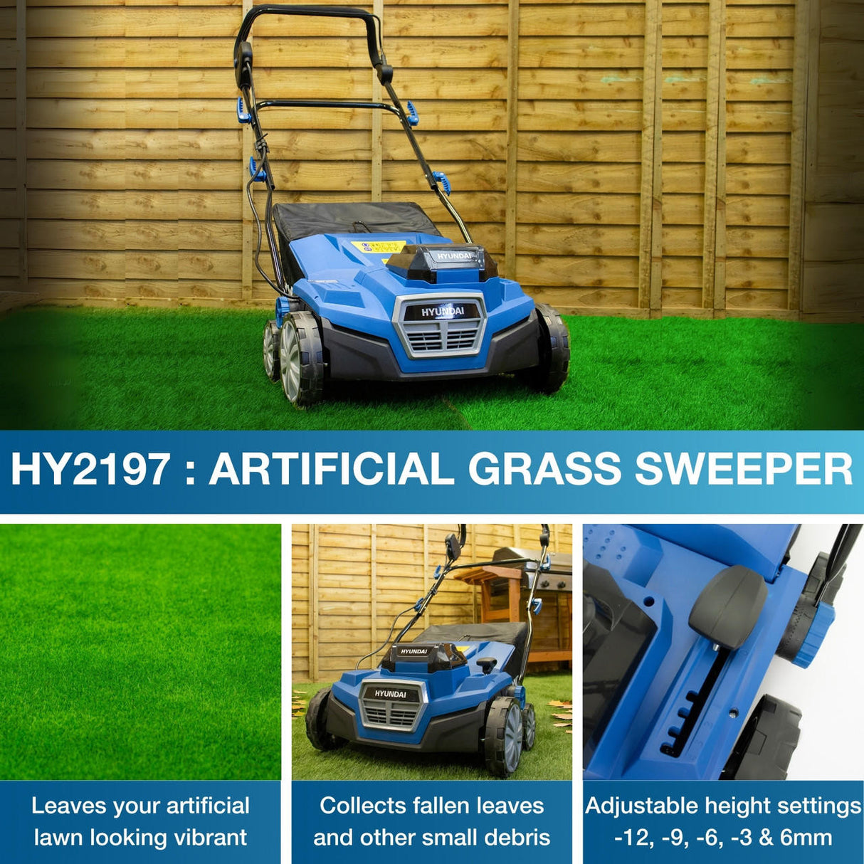 Hyundai 15'' 38 cm 2x 20V (40V) Artificial Grass Brush, 4Ah Li-ion Batteries, Brushless Motor | HY2197