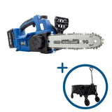 Hyundai 10'' 25cm Cordless Chainsaw Brushless 20V Li-Ion 4Ah Battery & Folding Trolley on Wheels, Garden Trolley 100kg | HY2190+GTW220