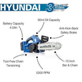 Hyundai 10'' 25cm Cordless Chainsaw Brushless 20V Li-Ion 4Ah Battery & Folding Trolley on Wheels, Garden Trolley 100kg | HY2190+GTW220