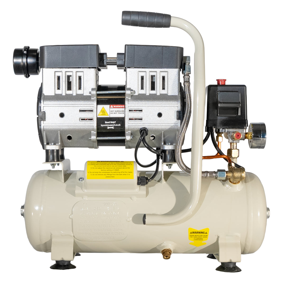 Hyundai 550W 8L Oil Free Low Noise Portable Air Compressor 4CFM 100psi Direct Drive | HY5508X