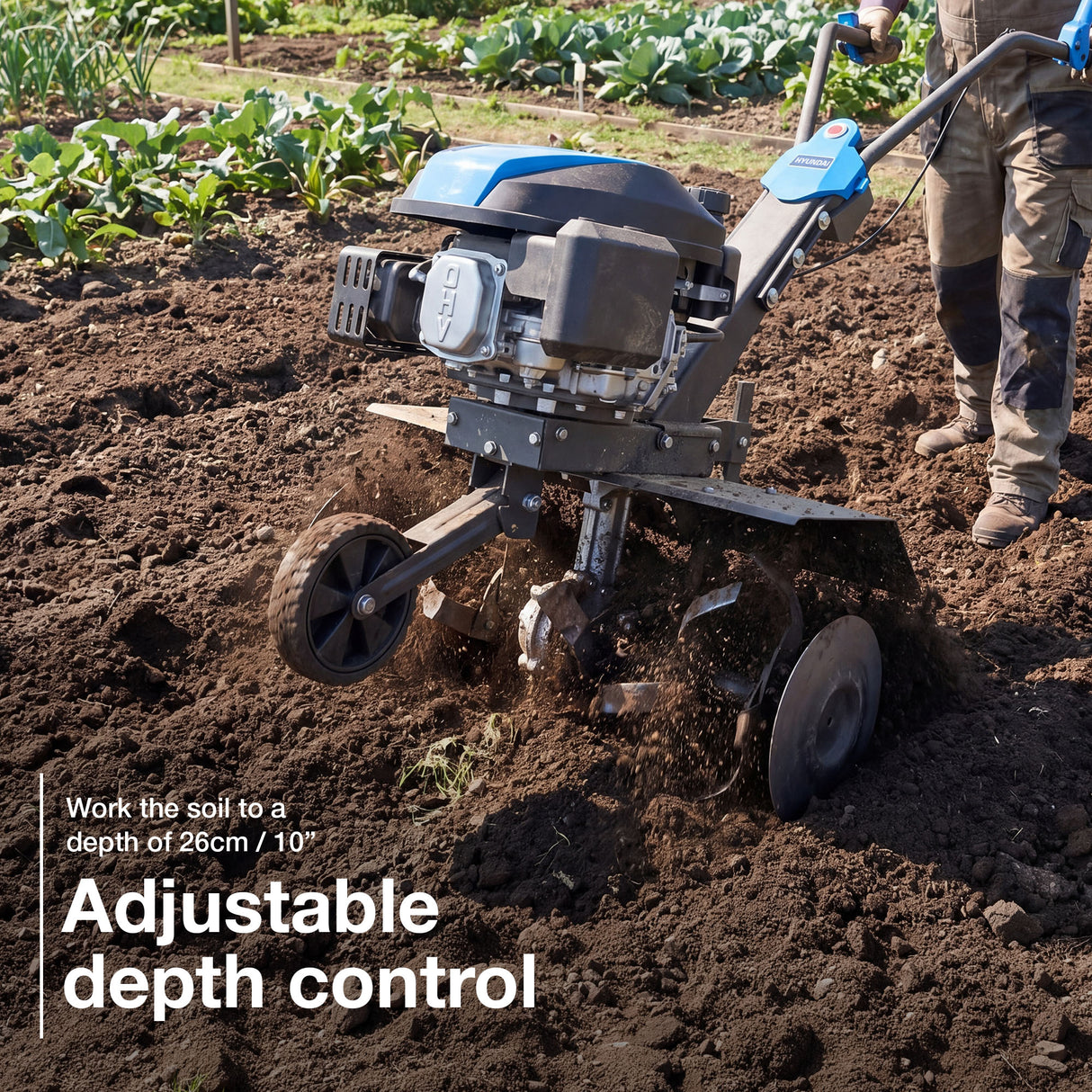 Hyundai 60cm / 24" Petrol Tiller, Electric Start, 173cc, 4 Blade Sets | HYT175EX
