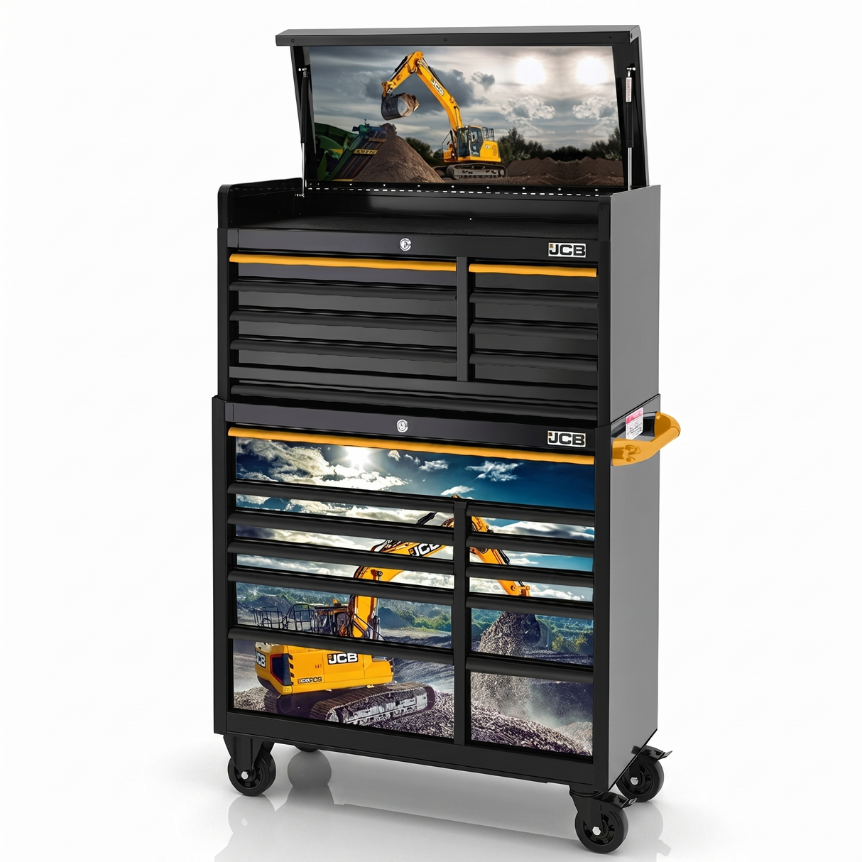 JCB 42’’ Roller Cabinet and Top Tool Chest Stack with Excavator Wrap | JCBEXCSTACK