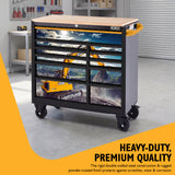 JCB 42’’ Roller Tool Cabinet, 11 Drawers, Steel with Hardwood Worktop and Excavator Wrap | JCBEXCRCBB