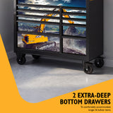 JCB 42’’ Roller Tool Cabinet, 11 Drawers, Steel with Hardwood Worktop and Excavator Wrap | JCBEXCRCBB