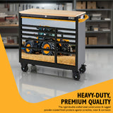 JCB 42’’ Roller Tool Cabinet, 11 Drawers, Steel with Hardwood Worktop and Fastrac Tractor Wrap | JCBFSTRCBB