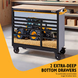 JCB 42’’ Roller Tool Cabinet, 11 Drawers, Steel with Hardwood Worktop and Fastrac Tractor Wrap | JCBFSTRCBB