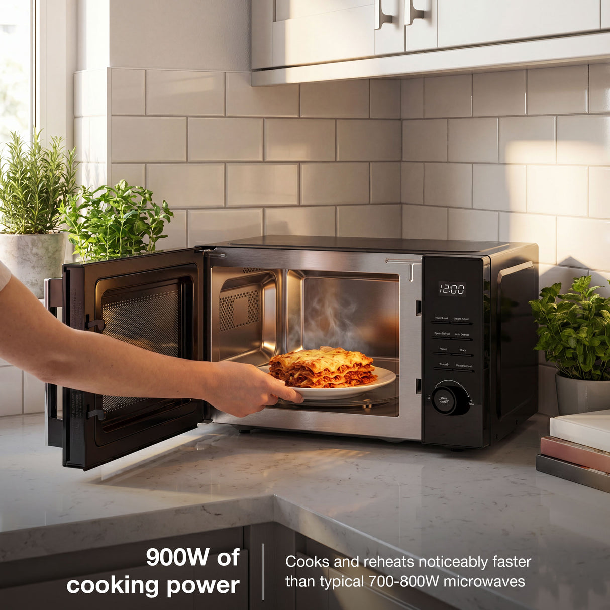 Hyundai 900W 23L Black Digital Microwave, Mirror-Effect Glass Door, Stainless Steel Interior | HYMW90023DB