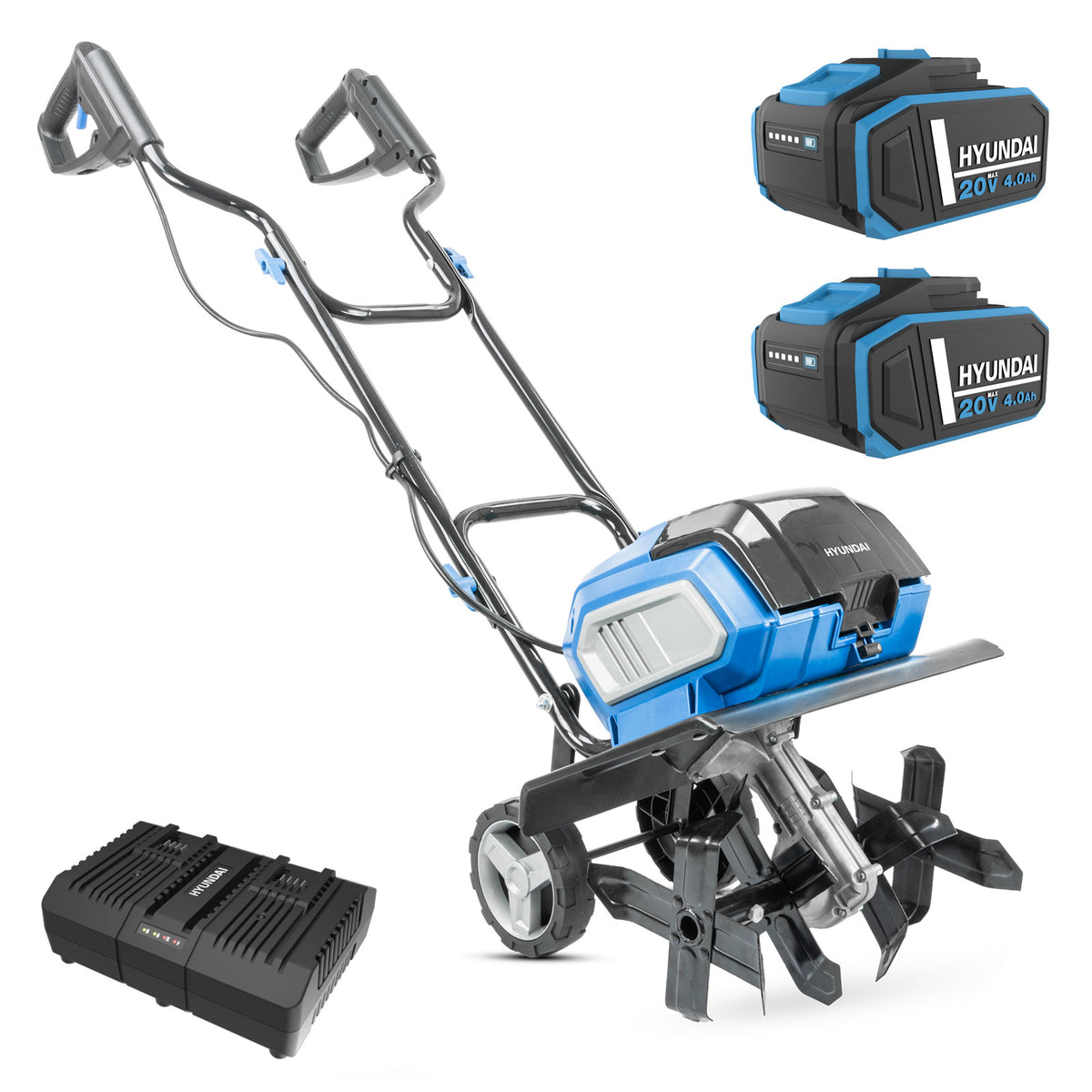 Hyundai 36cm / 14" 40V (20Vx2) Brushless Cordless Tiller, 4 Blades, 205mm Depth | HY40CT36