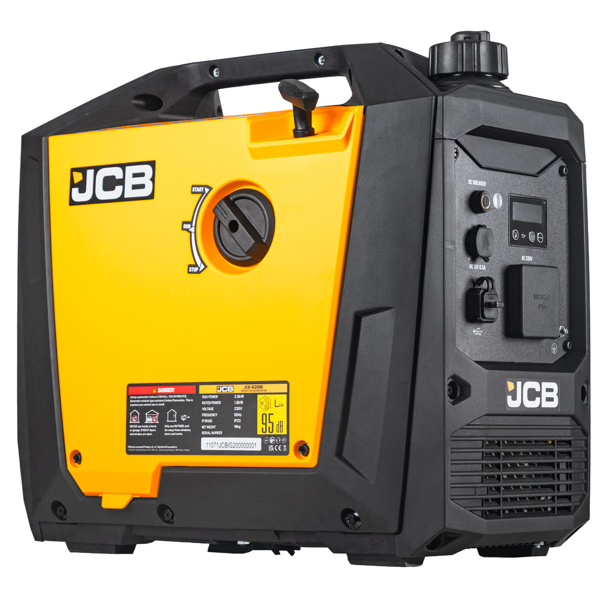 JCB 2000W, 2kW Inverter Generator, Pure Sine Wave, Quiet & Lightweight | JCB-IG2000