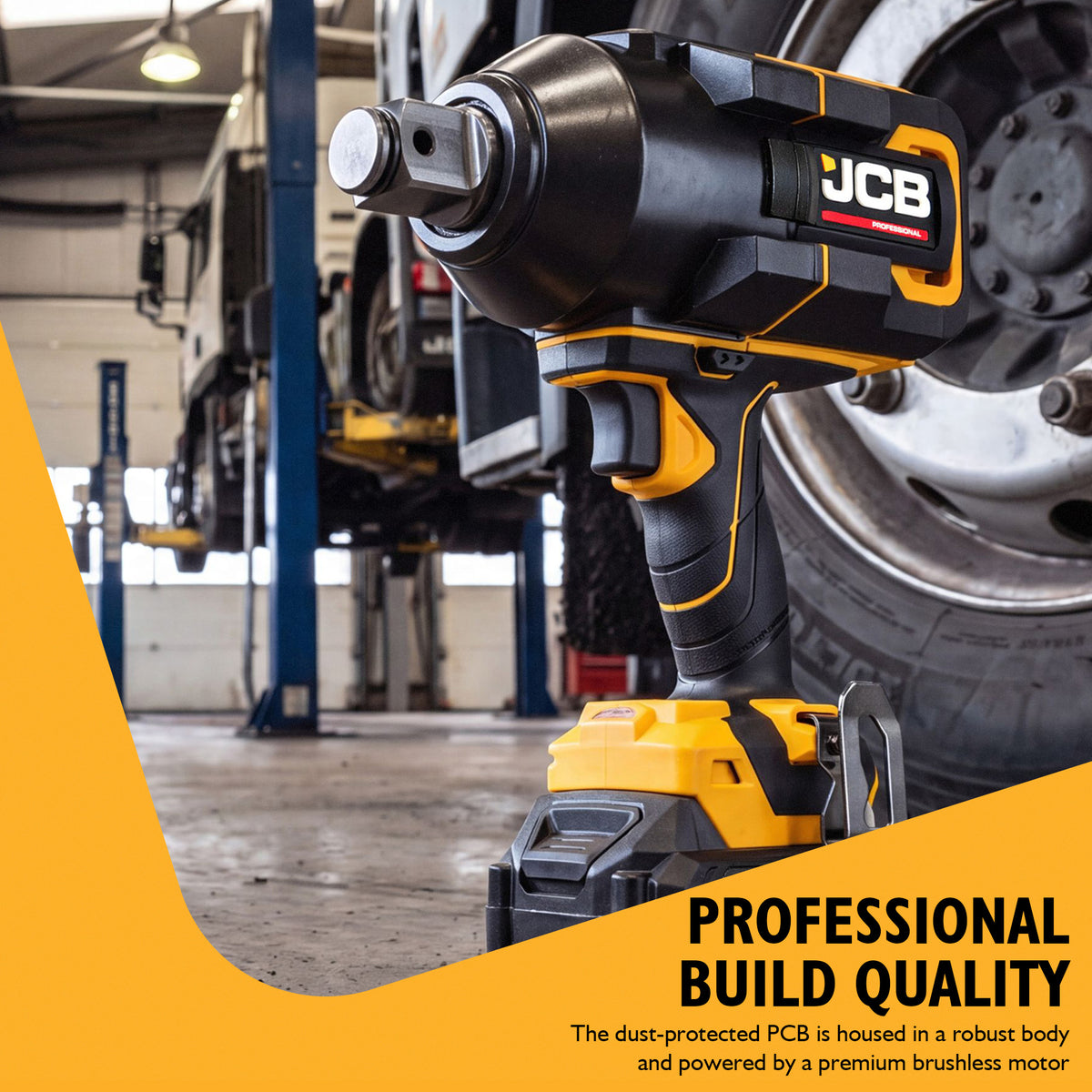 JCB Pro 2,300Nm, 1" Drive, 18V Impact Wrench, Brushless, 2,100Nm Fastening Torque | JCB-18PIW-2300