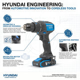 Hyundai 20V Cordless Hammer Drill 60Nm and Angle Grinder 115mm Brushless Kit, inc. 2.0Ah and 4.0Ah Li-ion Battery and 2A Charger  | S02-FTB