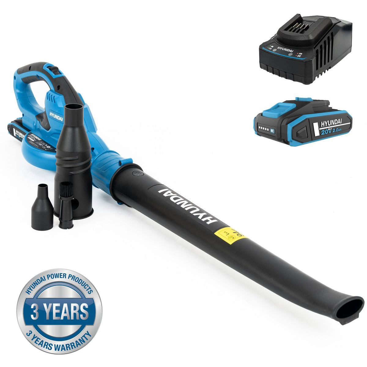 Hyundai 20V Cordless Leaf Blower, 200Km/h Air Speed, 2Ah Li-Ion Battery and Charger | HY20CB