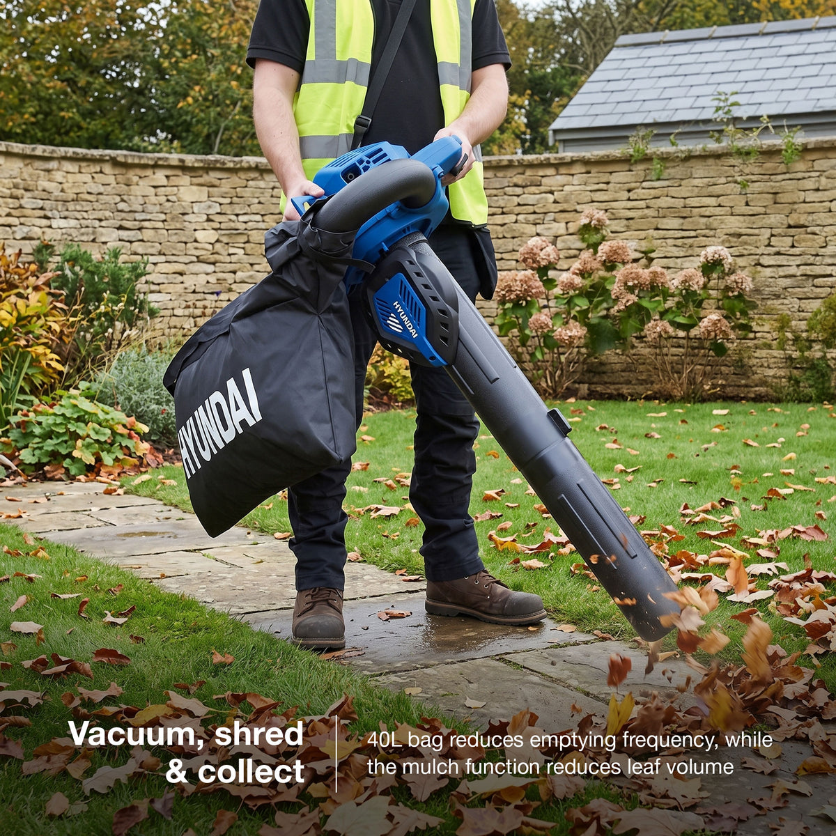 Hyundai 26cc 3-in-1 Petrol Leaf Blower, Garden Vac & Shredder, 157mph Air Speed, 40L Collection Bag | HYBV2600X