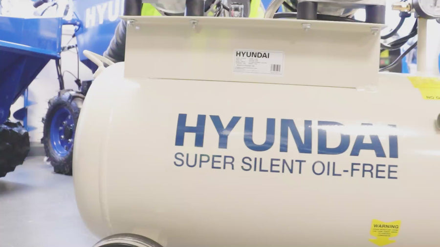 Hyundai 1500W 50L Oil Free Low Noise Portable Electric Air Compressor 11CFM 118psi | HY27550X — video