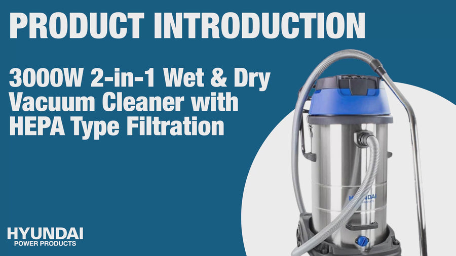 Hyundai 3000W 100L 2-In-1 Wet and Dry Vacuum Cleaner, HEPA type Filtration | HYVI10030 — video